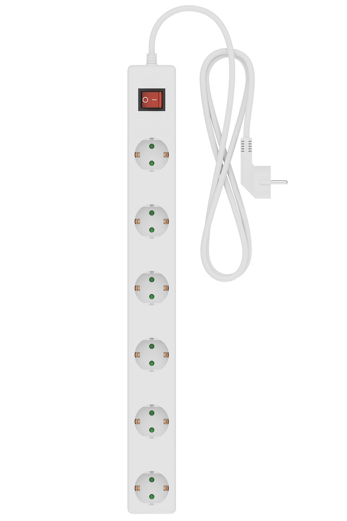 Calex Receptacle - 6-way - Switch - White - 1.4m cable