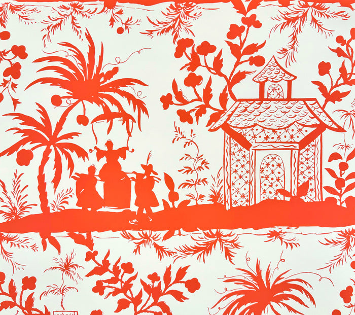 China Seas Wallpaper: Lyford Pagoda Petite - Custom Shrimp on Off White Paper (FIVE YARD MINIMUM)