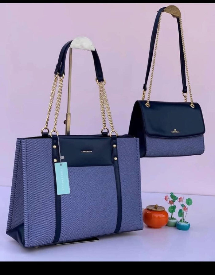 Chrisbella Navy Blue 2pc Bag Set