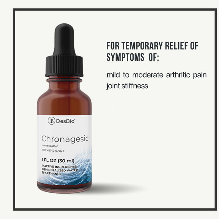 Chronagesic by DesBio for the temporary relief of mild to moderate arthritic pain and joint stiffness.