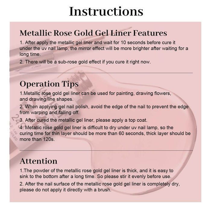 Flash Sale Rose Gold Mirror Chrome Metallic Nail Art Liner Gel 8ml - Limited Time 60% OFF