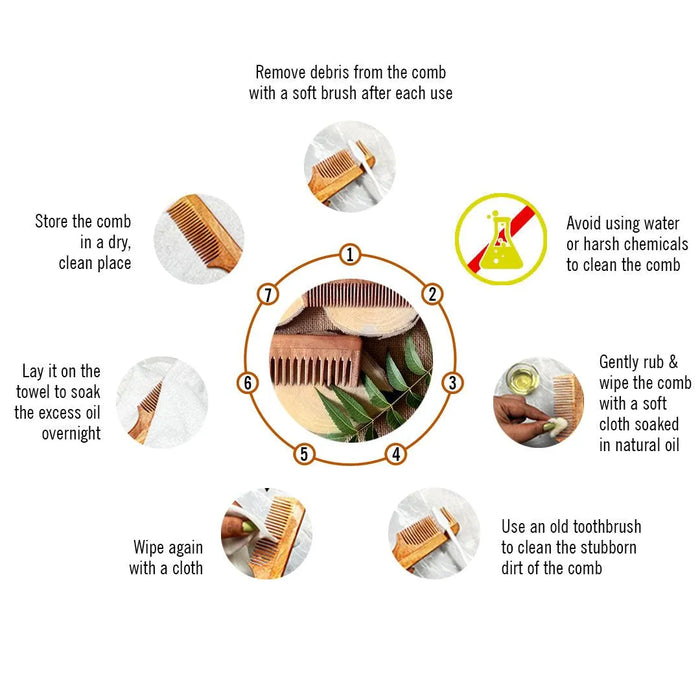 Handmade Neem Wooden Comb for Women Detangling, Promotes Hair Growth, Frizz Control, Perfect for Hair Partition, Suitable for All Hair Types, Dual tooth & Tail Comb Combo - Keya Seth Aromatherapy