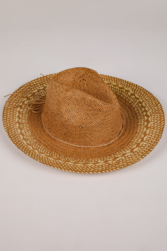 Heading Seaside Khaki Straw Fedora Wide Brim Hat