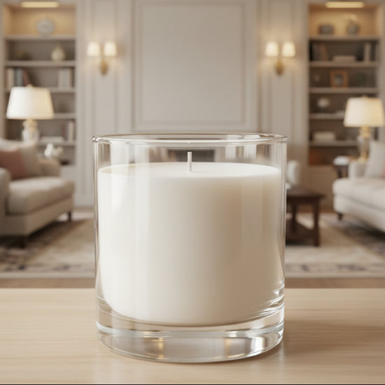 Clear glass tumbler on a white background