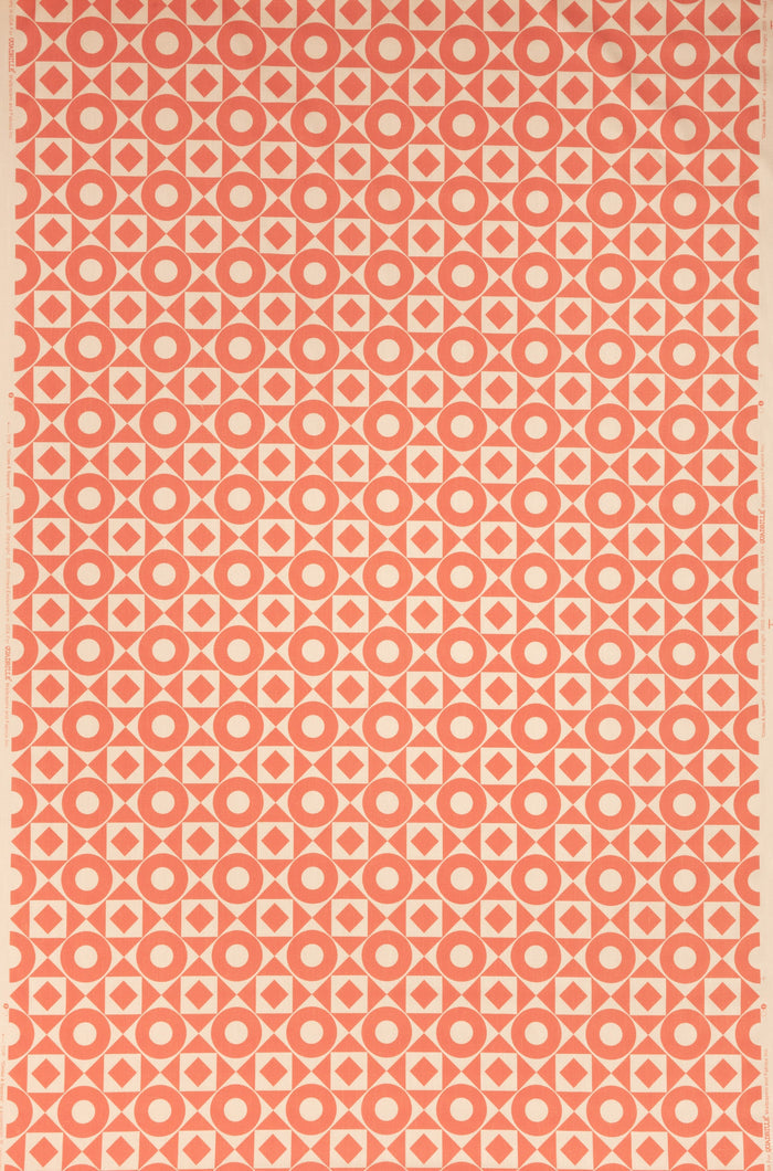 Home Couture Fabric: Circles & Squares One Color - Custom Tomato on Tan 100% Soft Washed Linen