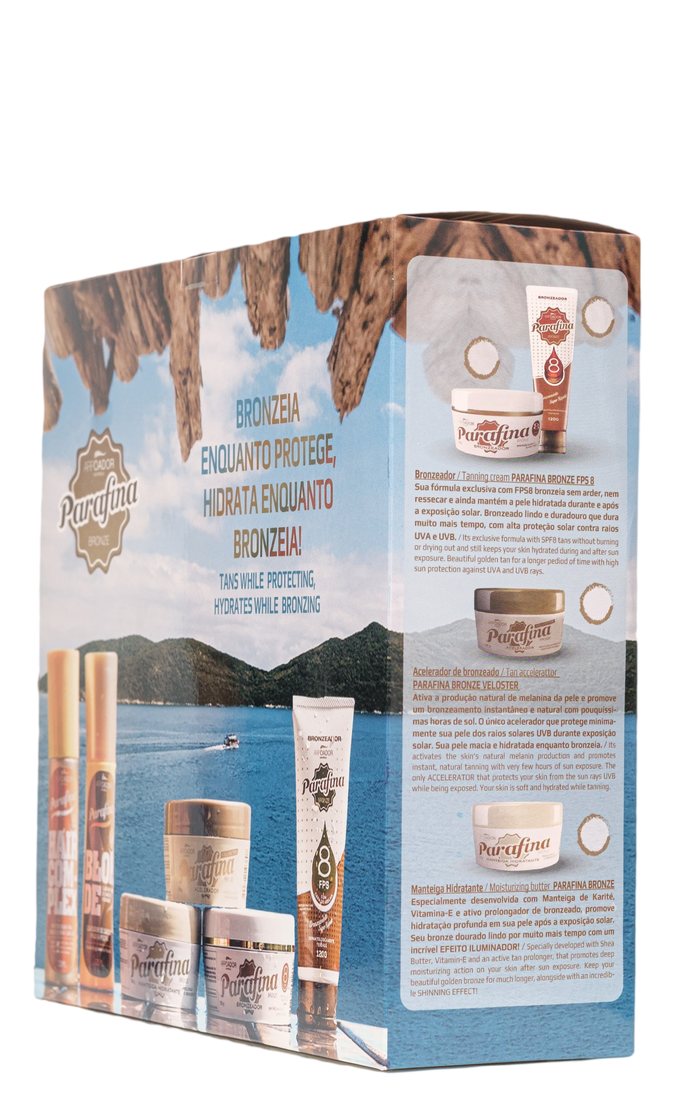Kit Bronze Completo – Veloster Acelerador 120g + Parafina Bronze FPS8 120g + Necessaire + Toalhinha