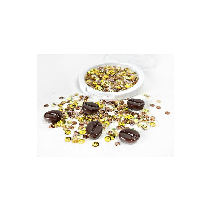 Picket Fence - Sequin Mix & Embellishments - Coffee Beans. Available at Embellish Away located in Bowmanville Ontario Canada.