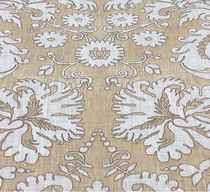 Quadrille Fabric: Borghese - Custom Camels on Cream / Ecru 100% Linen