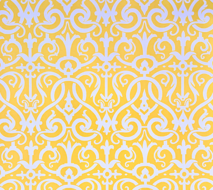 Quadrille Wallpaper: Charleston II Reverse - Custom Yellow on White Paper