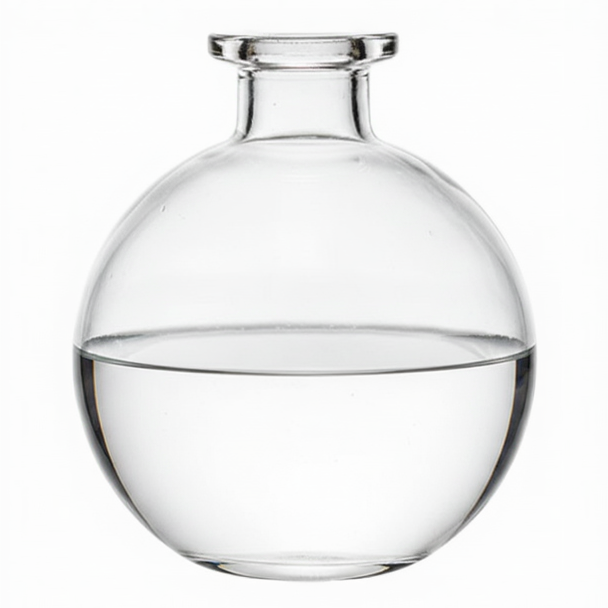 Clear glass diffuser with a round base on a white background