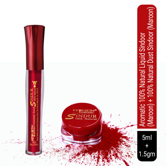 100% Natural Aromatic Liquid & Dust Maroon Sindoor 1Pcs Combo with Floral Pigments - Keya Seth Aromatherapy