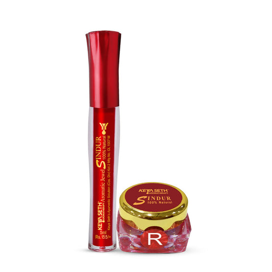 100% Natural Aromatic Liquid & Dust Red Sindoor 1Pcs Combo with Floral Pigments - Keya Seth Aromatherapy