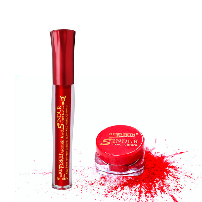 100% Natural Aromatic Liquid & Dust Red Sindoor 1Pcs Combo with Floral Pigments - Keya Seth Aromatherapy