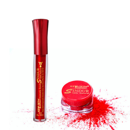 100% Natural Aromatic Liquid & Dust Red Sindoor 1Pcs Combo with Floral Pigments - Keya Seth Aromatherapy