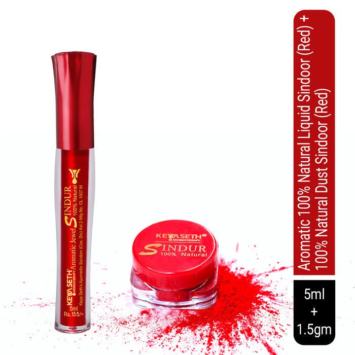 100% Natural Aromatic Liquid & Dust Red Sindoor 1Pcs Combo with Floral Pigments - Keya Seth Aromatherapy