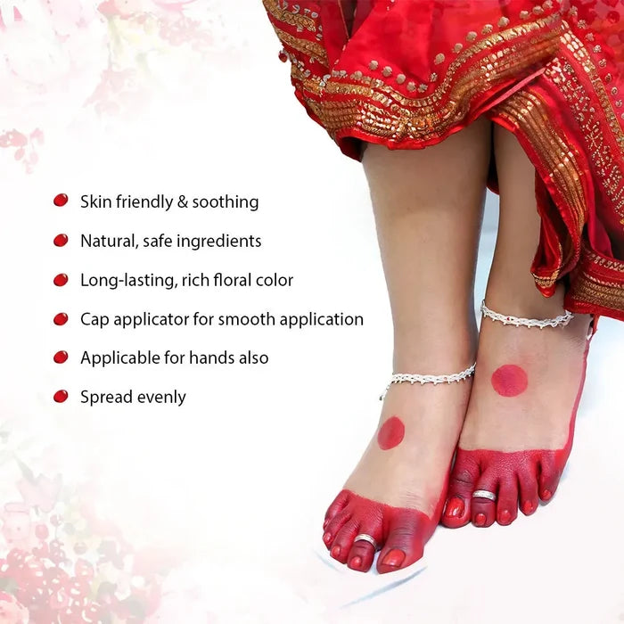 100% Natural Red Alta Mahavar Feet Colour Enriched with Floral Pigments, No Side- Effects 95ml - Keya Seth Aromatherapy