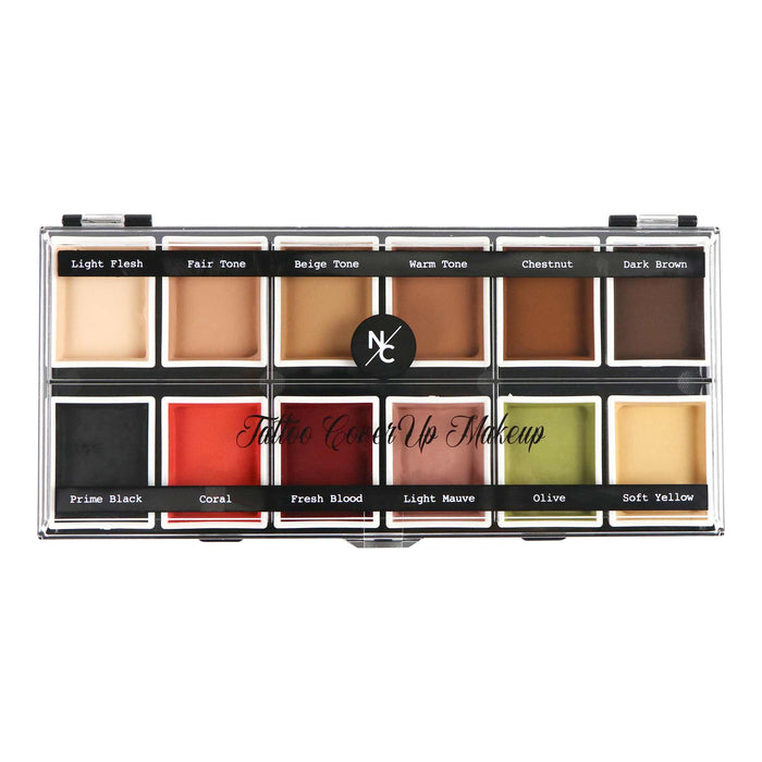 12-Color Tattoo Cover-Up Alcohol-Activated Palette open showing 12 shades