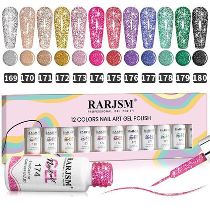 12 Colors Reflective Glitter Gel Liner Nail Art Set 5ml