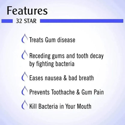 32 Star-Dental & Gum Solution, Toothache, Gum Swelling, Infection, Breath Refresher Natural Therapeutic Essential Oil Blend Tea Tree & Clove 10ml - Keya Seth Aromatherapy