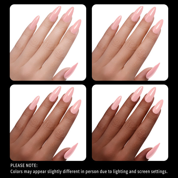 Collage of hands with pink nail polish on a white background