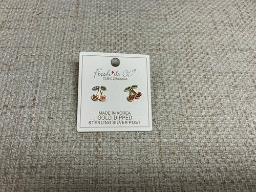 SM Style Fresh Cherries Earrings with vibrant red cherry design, crafted in lightweight metal, perfect for summer accessories.