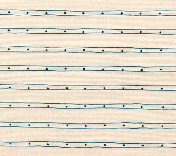 Alan Campbell Fabric: Soho - Custom Turquoise / Navy Dot on Tinted Belgian Linen / Cotton