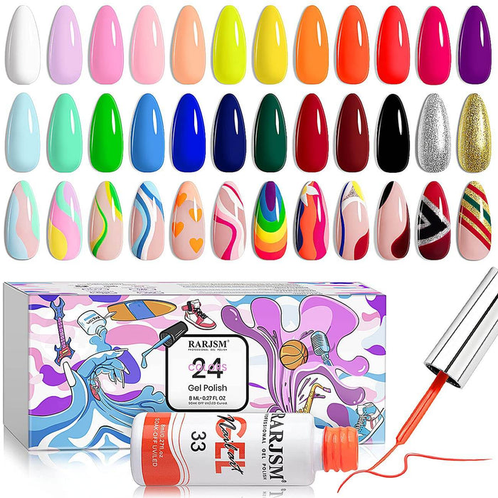 24 Colors Painting Gel Polish Set TPO HEMA Free All In One Complete Kit 8ml