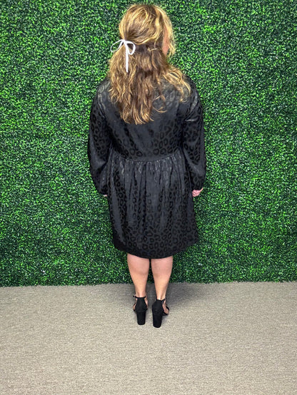 Animal Jacquard Print Long Sleeve Dress with Keyhole Back
