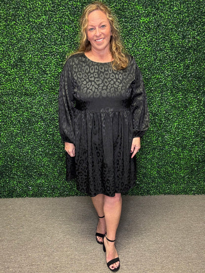 Animal Jacquard Print Long Sleeve Dress with Keyhole Back