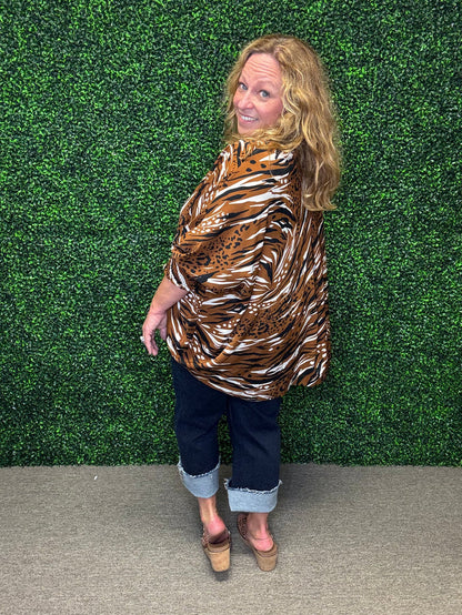 Animal Print V-Neck Blouse