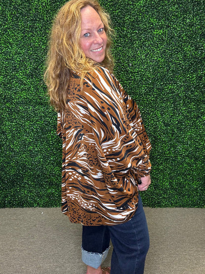 Animal Print V-Neck Blouse