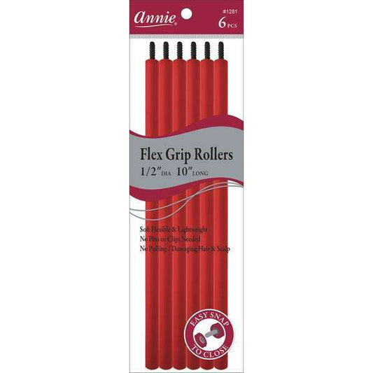 Annie Flex Grip Hair Rollers Extra-Long 1/2 Inch, 6 Count, Red