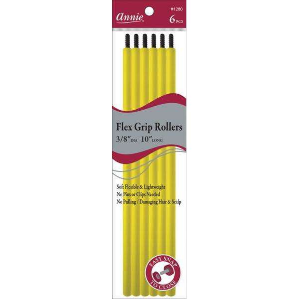 Annie Flex Grip Hair Rollers Extra-Long 3/8 Inch, 6 Count, Yellow