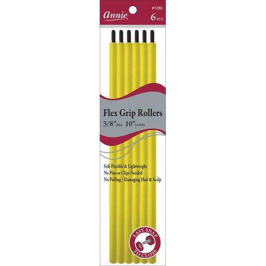 Annie Flex Grip Hair Rollers Extra-Long 3/8 Inch, 6 Count, Yellow