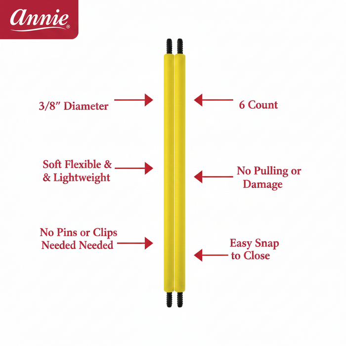 Annie Flex Grip Hair Rollers Extra-Long 3/8 Inch, 6 Count, Yellow