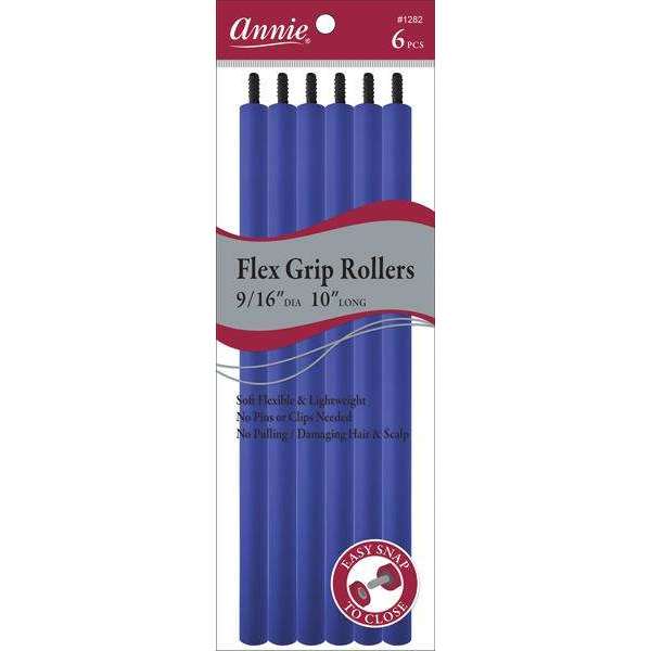 Annie Flex Grip Hair Rollers Extra-Long 9/16 Inch, 6 Count, Blue