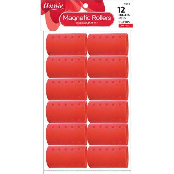 Annie Magnetic Hair Rollers 1 1/2 Inch, 12 Count, Red
