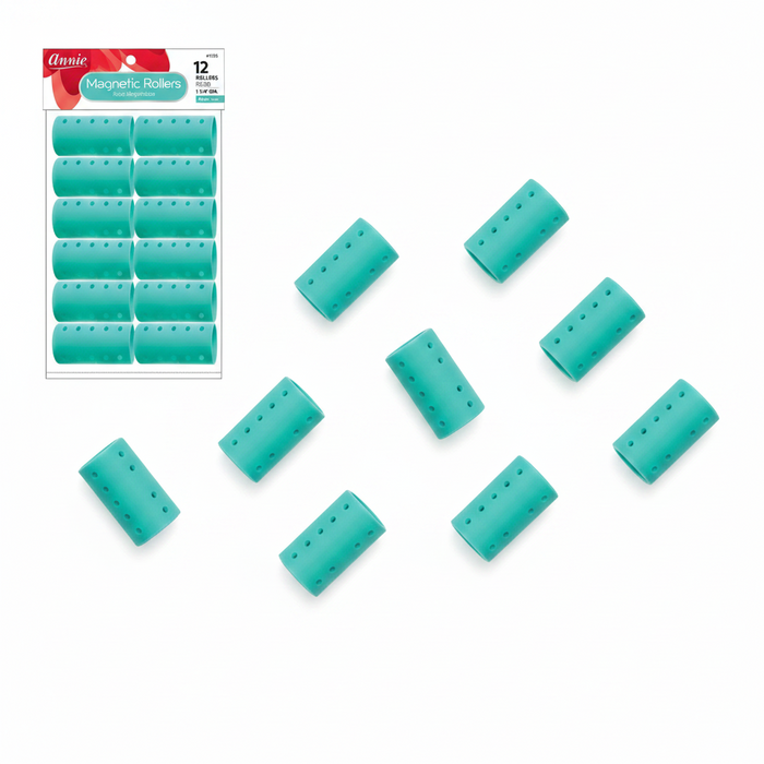 Annie Magnetic Hair Rollers 1 1/4 Inch, 12 Count, Aqua