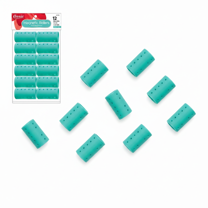 Annie Magnetic Hair Rollers 1 1/4 Inch, 12 Count, Aqua
