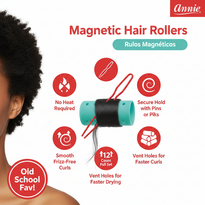 Annie Magnetic Hair Rollers 1 1/4 Inch, 12 Count, Aqua