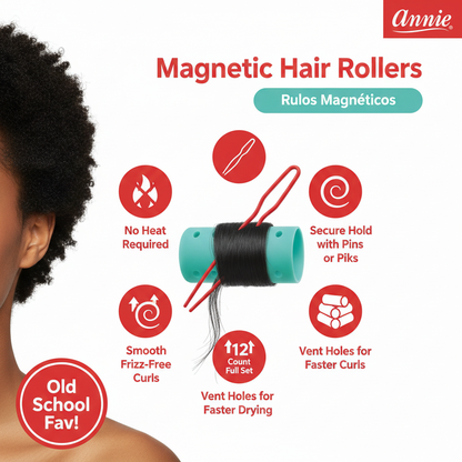 Annie Magnetic Hair Rollers 1 1/4 Inch, 12 Count, Aqua