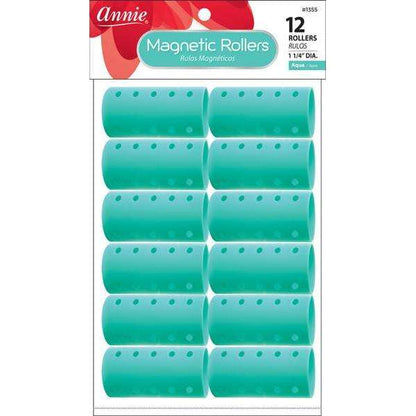 Annie Magnetic Hair Rollers 1 1/4 Inch, 12 Count, Aqua