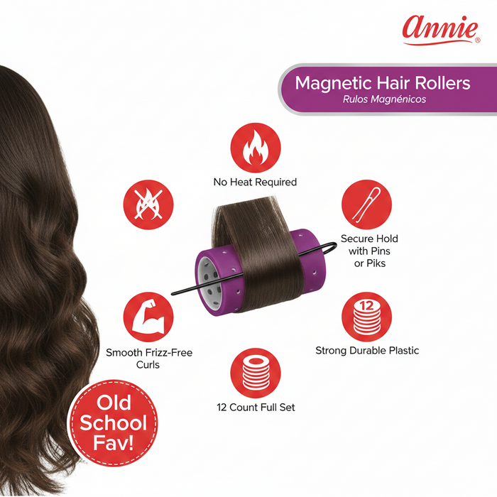 Annie Magnetic Hair Rollers 1 3/4 Inch, 12 Count, Purple