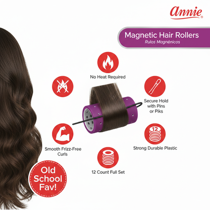 Annie Magnetic Hair Rollers 1 3/4 Inch, 12 Count, Purple