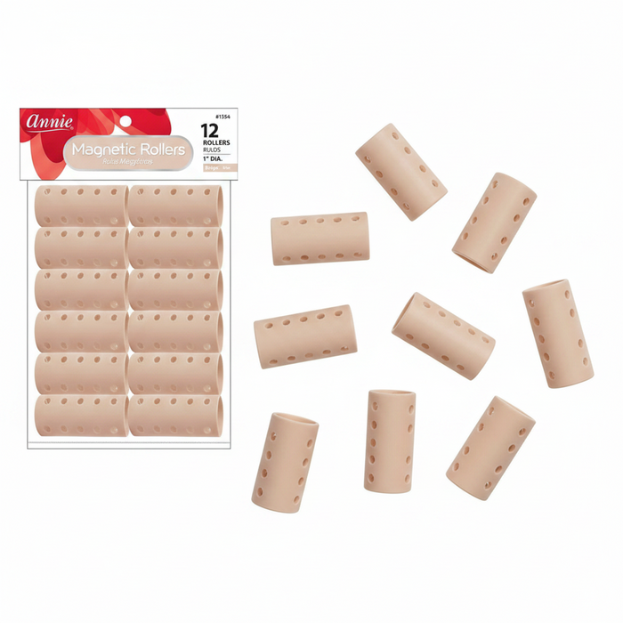Annie Magnetic Hair Rollers 1 Inch, 12 Count, Beige