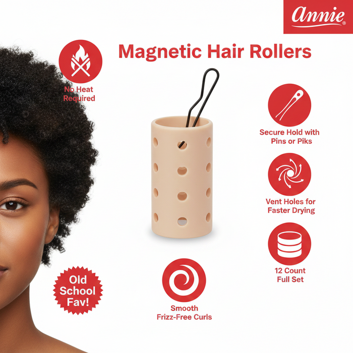 Annie Magnetic Hair Rollers 1 Inch, 12 Count, Beige
