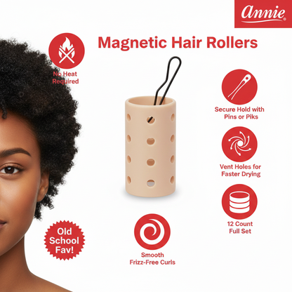 Annie Magnetic Hair Rollers 1 Inch, 12 Count, Beige