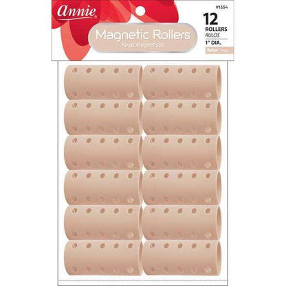 Annie Magnetic Hair Rollers 1 Inch, 12 Count, Beige