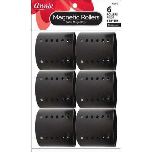 Annie Magnetic Hair Rollers 2 1/2 Inch, 6 Count, Black