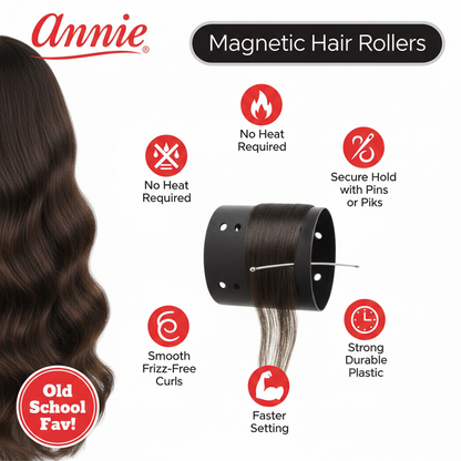 Annie Magnetic Hair Rollers 2 1/2 Inch, 6 Count, Black